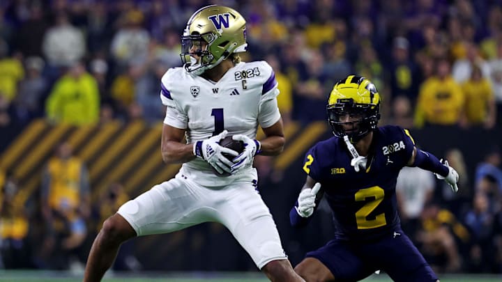 Jan 8, 2024; Houston, TX, USA; Washington Huskies wide receiver Rome Odunze (1) catches a pass