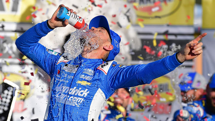 Kyle Larson, shown here in victory lane at Las Vegas Motor Speedway in March, is looking for his third-straight win at the 1.5-mile speedway this weekend. Kyle Larson, shown here in victory lane at Las Vegas Motor Speedway in March, is looking for his third-straight win at the 1.5-mile speedway this weekend.