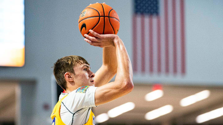 Montverde Academy Eagles forward Cooper Flagg (32) shoots a three-pointer during the first quarter