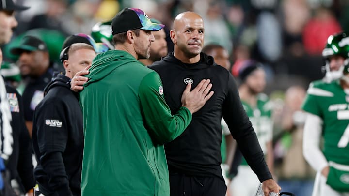 Aaron Rodgers and Robert Saleh, New York Jets