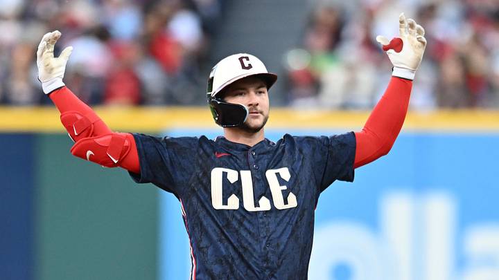 May 29, 2026; Cleveland, Ohio, USA; Cleveland Guardians catcher Patrick Bailey (16) celebrates after hitting a double during the fourth inning against the Boston Red Sox at Progressive Field. Mandatory Credit: Ken Blaze-Imagn Images May 29, 2026; Cleveland, Ohio, USA; Cleveland Guardians catcher Patrick Bailey (16) celebrates after hitting a double during the fourth inning against the Boston Red Sox at Progressive Field. Mandatory Credit: Ken Blaze-Imagn Images