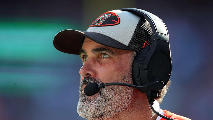Cleveland Browns head coach Kevin Stefanski works the sideline during the first half of an NFL football game at Huntington Bank Field, Sunday, Sept. 8, 2024, in Cleveland, Ohio.