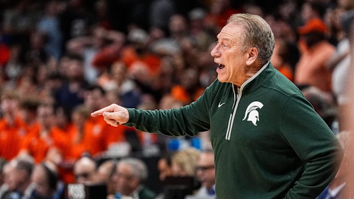 Michigan State head coach Tom Izzo reacts to a play against Auburn during the second half of the Elite Eight round of NCAA tournament at State Farm Arena in Atlanta, Ga. on Sunday, March 30, 2025. Michigan State head coach Tom Izzo reacts to a play against Auburn during the second half of the Elite Eight round of NCAA tournament at State Farm Arena in Atlanta, Ga. on Sunday, March 30, 2025.