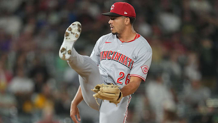 Sep 12, 2025; West Sacramento, California, USA; Cincinnati Reds pitcher Chase Burns (26) follows through on a pitch against the Athletics in the seventh inning at Sutter Health Park. Mandatory Credit: Cary Edmondson-Imagn Images