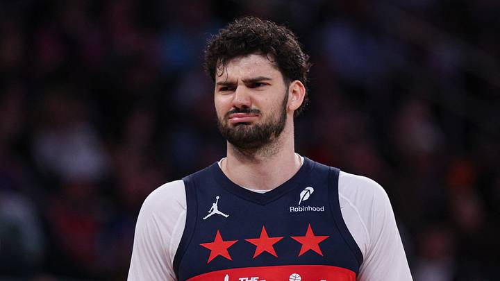 Mar 22, 2026; New York, New York, USA; Washington Wizards forward Tristan Vukcevic (00) reacts during the first half against the New York Knicks at Madison Square Garden. Mandatory Credit: Vincent Carchietta-Imagn Images Mar 22, 2026; New York, New York, USA; Washington Wizards forward Tristan Vukcevic (00) reacts during the first half against the New York Knicks at Madison Square Garden. Mandatory Credit: Vincent Carchietta-Imagn Images