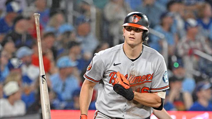Jun 5, 2026; Toronto, Ontario, CAN; Baltimore Orioles third baseman Coby Mayo (16) flips a bat following a two-run home run against the Toronto Blue Jays in the sixth inning at Rogers Centre. Mandatory Credit: Dan Hamilton-Imagn Images Jun 5, 2026; Toronto, Ontario, CAN; Baltimore Orioles third baseman Coby Mayo (16) flips a bat following a two-run home run against the Toronto Blue Jays in the sixth inning at Rogers Centre. Mandatory Credit: Dan Hamilton-Imagn Images