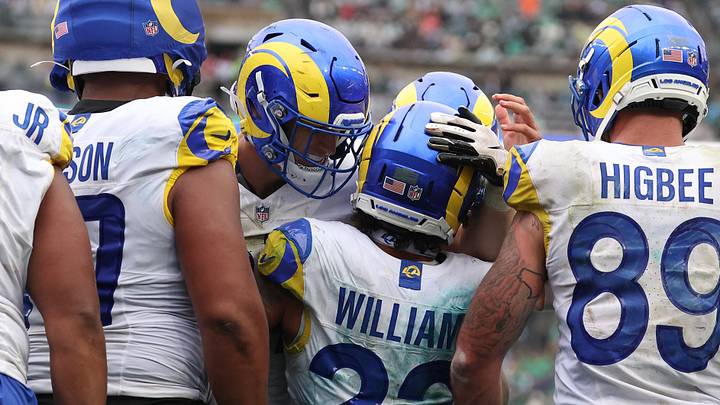 Oct 4, 2026; Philadelphia, Pennsylvania, USA; Los Angeles Rams running back Kyren Williams (23) celebrates with teammates after scoring a touchdown against the Philadelphia Eagles during the second half at Lincoln Financial Field. Mandatory Credit: Bill Streicher-Imagn Images Oct 4, 2026; Philadelphia, Pennsylvania, USA; Los Angeles Rams running back Kyren Williams (23) celebrates with teammates after scoring a touchdown against the Philadelphia Eagles during the second half at Lincoln Financial Field. Mandatory Credit: Bill Streicher-Imagn Images