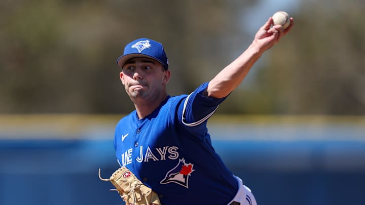 Toronto Blue Jays pitcher Brandon Eisert (79) participates in spring workouts at the Blue Jays Player Development Complex in 2023. Toronto Blue Jays pitcher Brandon Eisert (79) participates in spring workouts at the Blue Jays Player Development Complex in 2023.