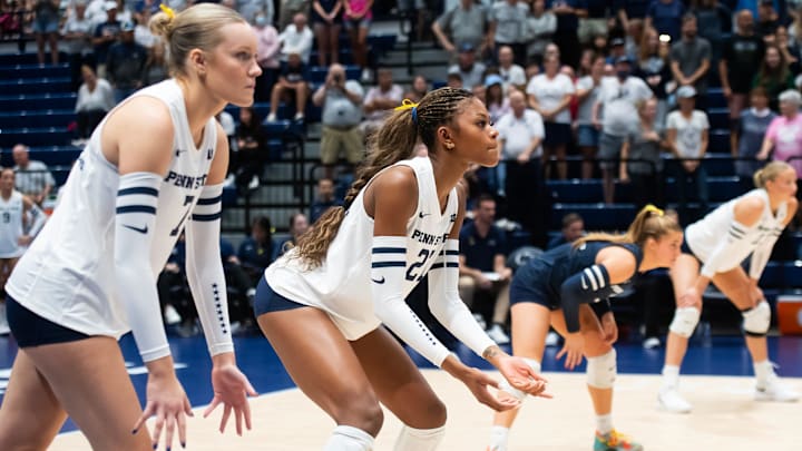 Penn State outside hitter Alexis Ewing and setter Addie Lyon