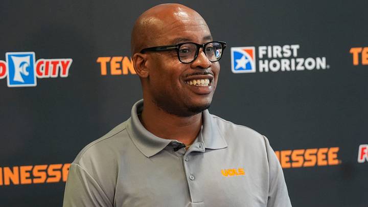 Tennessee assistant basketball coach Amorrow Morgan speaks at Tennessee basketball media availability on Aug. 27, 2026. Tennessee assistant basketball coach Amorrow Morgan speaks at Tennessee basketball media availability on Aug. 27, 2026.