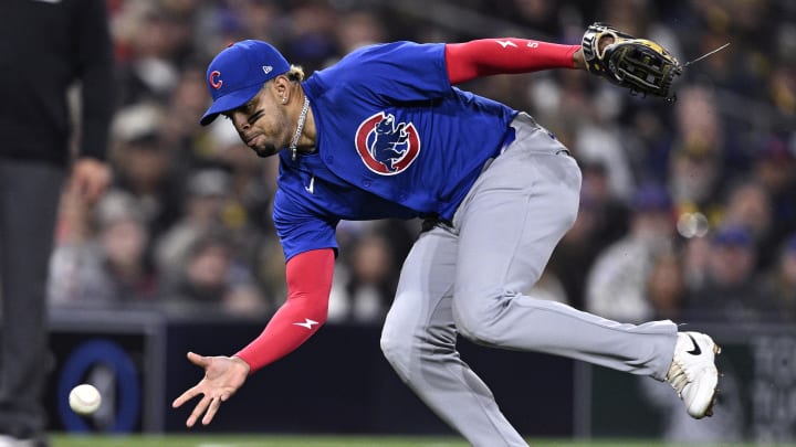 Apr 8, 2024; San Diego, California, USA; Chicago Cubs third baseman Christopher Morel (5) fields a