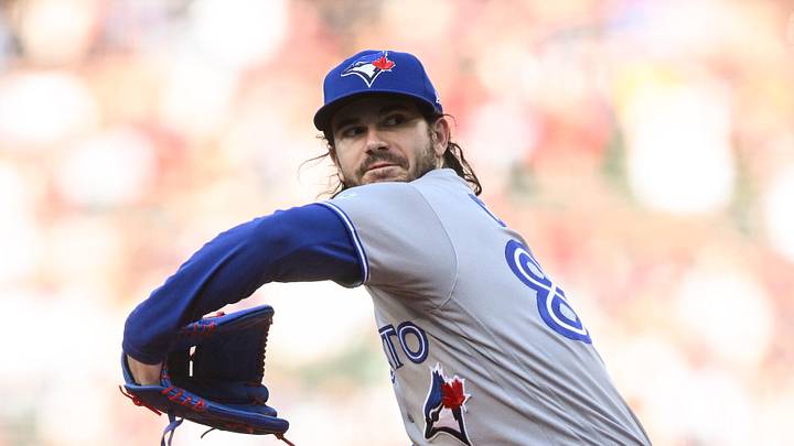 Jun 16, 2026; Boston, Massachusetts, USA; Toronto Blue Jays pitcher Dylan Cease (84) pitches against the Boston Red Sox during the first inning at Fenway Park. Mandatory Credit: Brian Fluharty-Imagn Images