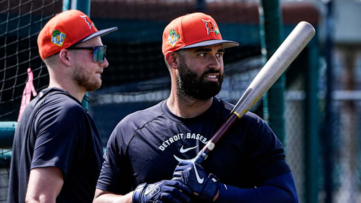 Detroit Tigers outfielder Riley Greene walks out of the batting cage at practice. Detroit Tigers outfielder Riley Greene walks out of the batting cage at practice.