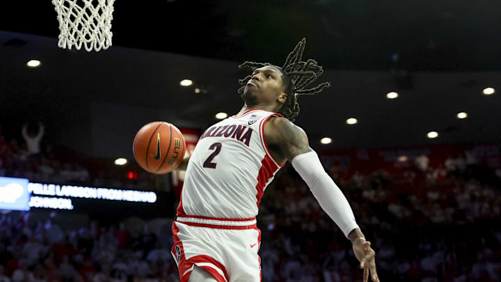 Mar 2, 2024; Tucson, Arizona, USA; Arizona Wildcats guard Caleb Love (2) shoots a basket against the Oregon Ducks during the second half at McKale Center. Mandatory Credit: Zachary BonDurant-Imagn Images Mar 2, 2024; Tucson, Arizona, USA; Arizona Wildcats guard Caleb Love (2) shoots a basket against the Oregon Ducks during the second half at McKale Center. Mandatory Credit: Zachary BonDurant-Imagn Images