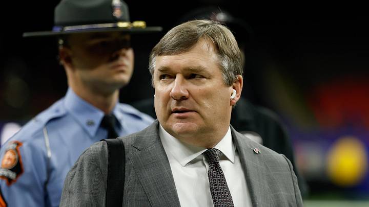 Jan 1, 2026; New Orleans, LA, USA; Georgia Bulldogs head coach Kirby Smart arrives prior to the 2026 Sugar Bowl and quarterfinal game of the College Football Playoff against the Mississippi Rebels at Caesars Superdome. Mandatory Credit: Geoff Burke-Imagn Images