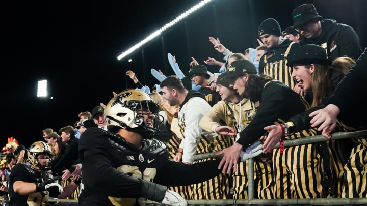 Purdue Boilermakers celebrate with fans Purdue Boilermakers celebrate with fans