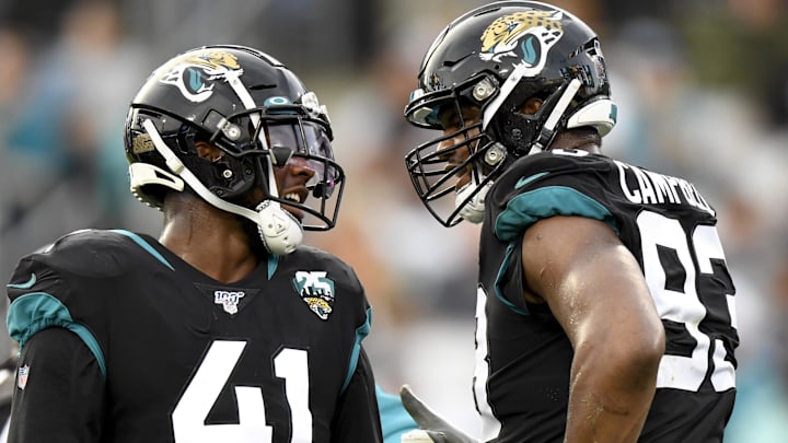 Dec 29, 2019; Jacksonville, Florida, USA; Jacksonville Jaguars linebacker Josh Allen (41) and Dec 29, 2019; Jacksonville, Florida, USA; Jacksonville Jaguars linebacker Josh Allen (41) and