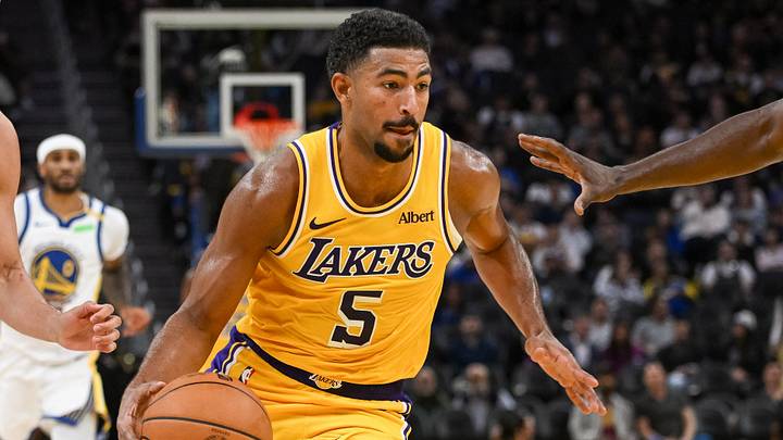 Oct 6, 2026; San Francisco, California, USA; Los Angeles Lakers guard Quentin Grimes (5) drives to the basket against the Golden State Warriors during the second quarter at Chase Center. Mandatory Credit: Ed Szczepanski-Imagn Images Oct 6, 2026; San Francisco, California, USA; Los Angeles Lakers guard Quentin Grimes (5) drives to the basket against the Golden State Warriors during the second quarter at Chase Center. Mandatory Credit: Ed Szczepanski-Imagn Images
