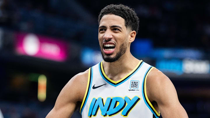 Dec 15, 2024; Indianapolis, Indiana, USA; Indiana Pacers guard Tyrese Haliburton (0) celebrates a defensive play in the first half against the New Orleans Pelicans at Gainbridge Fieldhouse. Mandatory Credit: Trevor Ruszkowski-Imagn Images Dec 15, 2024; Indianapolis, Indiana, USA; Indiana Pacers guard Tyrese Haliburton (0) celebrates a defensive play in the first half against the New Orleans Pelicans at Gainbridge Fieldhouse. Mandatory Credit: Trevor Ruszkowski-Imagn Images