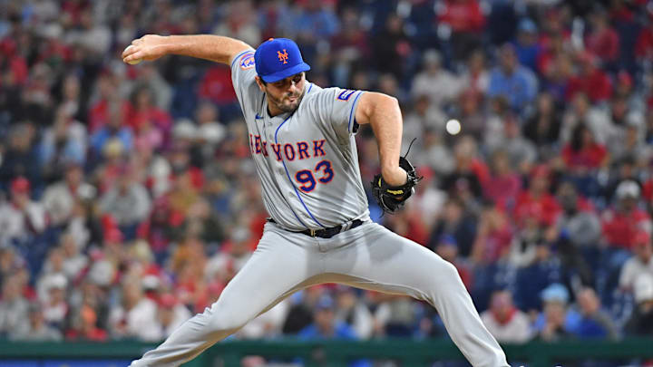 Sep 24, 2023; Philadelphia, Pennsylvania, USA; New York Mets relief pitcher Grant Hartwig (93) throws a pitch during the fifth inning at Citizens Bank Park. Mandatory Credit: Eric Hartline-Imagn Images