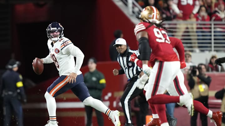Dec 28, 2025; Santa Clara, California, USA; Chicago Bears quarterback Caleb Williams (18) runs against the San Francisco 49ers in the first half at Levi's Stadium. Mandatory Credit: Kyle Terada-Imagn Images Dec 28, 2025; Santa Clara, California, USA; Chicago Bears quarterback Caleb Williams (18) runs against the San Francisco 49ers in the first half at Levi's Stadium. Mandatory Credit: Kyle Terada-Imagn Images