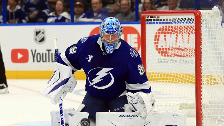 Oct 15, 2026; Tampa, Florida, USA; Tampa Bay Lightning goaltender Andrei Vasilevskiy (88) looks at the puck against the Seattle Kraken during the second period at Benchmark International Arena. Mandatory Credit: Kim Klement Neitzel-Imagn Images Oct 15, 2026; Tampa, Florida, USA; Tampa Bay Lightning goaltender Andrei Vasilevskiy (88) looks at the puck against the Seattle Kraken during the second period at Benchmark International Arena. Mandatory Credit: Kim Klement Neitzel-Imagn Images