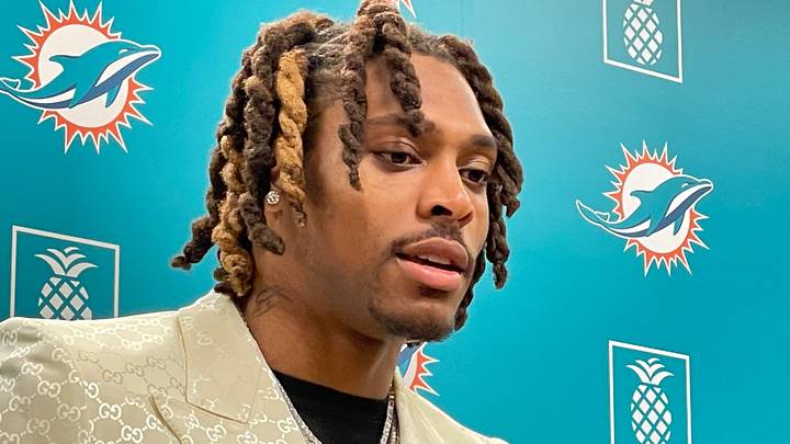 Dolphins cornerback Jalen Ramsey addresses reporters at the team facility Thursday.

Img 9675