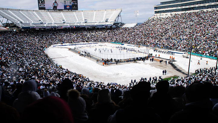 The Penn State men's ice hockey team faces Michigan State for a Big Ten game inside Beaver Stadium. 