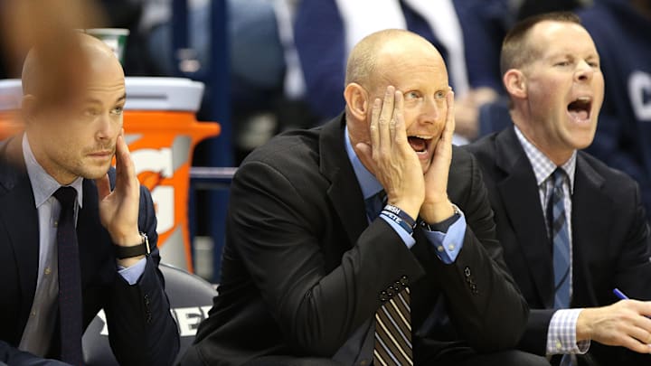 Xavier assistant coach Luke Murray (left), head coach Chris Mack and associate head coach Travis Steele (right) watch the Musketeers take on Northern Iowa at the Cintas Center Saturday, November 26, 2016. Xavier assistant coach Luke Murray (left), head coach Chris Mack and associate head coach Travis Steele (right) watch the Musketeers take on Northern Iowa at the Cintas Center Saturday, November 26, 2016.