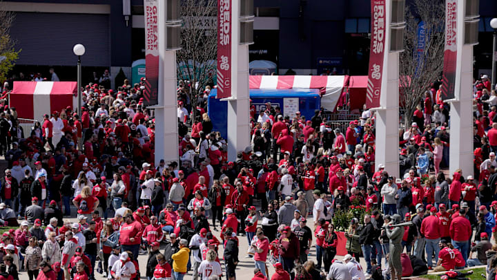 Baseball fans wait for the gates to open at Great American Ball Park on Opening Day Thursday, March 28, 2024. Baseball fans wait for the gates to open at Great American Ball Park on Opening Day Thursday, March 28, 2024.