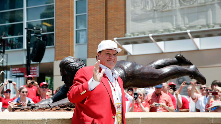 Pete Rose waves to his fans during the unveiling of a bronze statue dedicated to him at Great American Ball Park on Saturday, June 17, 2017. Pete Rose waves to his fans during the unveiling of a bronze statue dedicated to him at Great American Ball Park on Saturday, June 17, 2017.