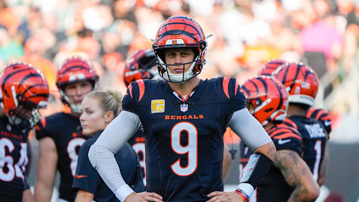 Cincinnati Bengals quarterback Joe Burrow (9) and his team won their first home game and beat the Las Vegas Raiders 41-24 at Paycor Stadium Sunday, November 3, 2024.