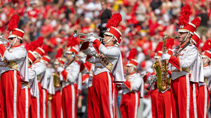 The Cornhusker Marching Band performs before the Michigan-Nebraska football game on Sept. 20, 2025.