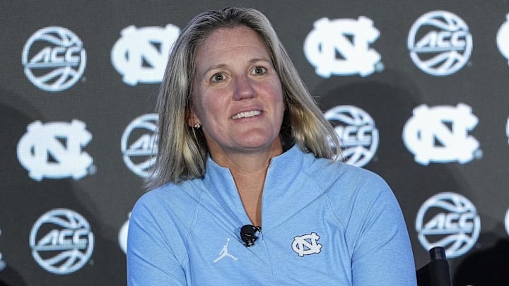 Oct 9, 2024; Charlotte, NC, USA;  North Carolina head coach Courtney Banghart during ACC Media Days at The Hilton Charlotte Uptown. Mandatory Credit: Jim Dedmon-Imagn Images