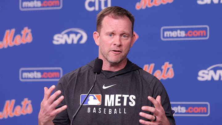Mets interim manager Andy Green (70) speaks to the media before a game against the Philadelphia Phillies at Citi Field. 