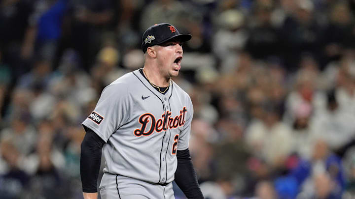 Tigers pitcher Tarik Skubal celebrates striking out Mariners catcher Cal Raleigh I the sixth inning of ALDS Game 5 at T-Mobile Park in Seattle on Friday, Oct. 10, 2025 Tigers pitcher Tarik Skubal celebrates striking out Mariners catcher Cal Raleigh I the sixth inning of ALDS Game 5 at T-Mobile Park in Seattle on Friday, Oct. 10, 2025