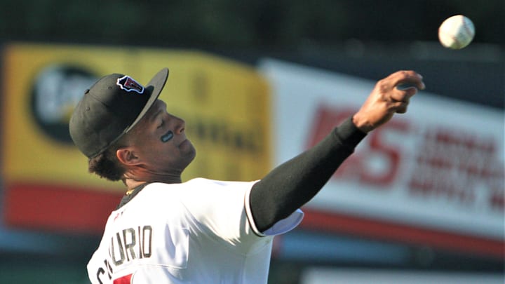 Milwaukee Brewers prospect Jackson Chourio warms up prior to a game on July 26, 2022 with the