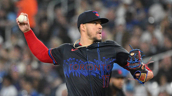 Toronto Blue Jays starting pitcher Jose Berrios (17) delivers a pitch against the Baltimore Orioles in the first inning at Rogers Centre in 2024.