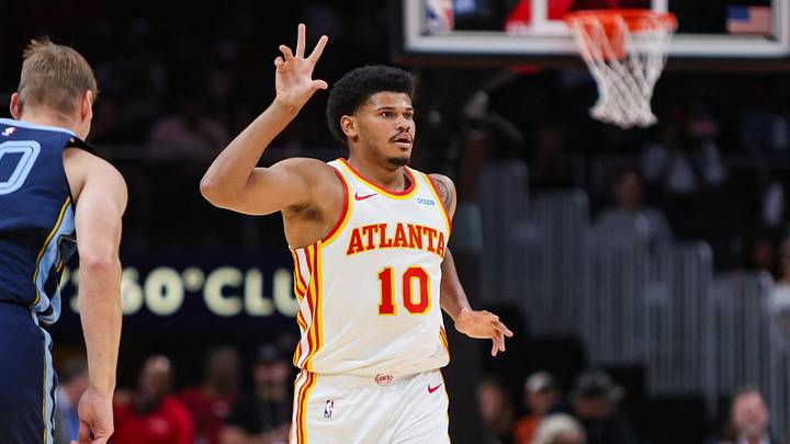 Oct 5, 2026; Atlanta, Georgia, USA; Atlanta Hawks guard RayJ Dennis (10) reacts after a three-pointer against the Memphis Grizzlies in the third quarter at State Farm Arena. Mandatory Credit: Brett Davis-Imagn Images Oct 5, 2026; Atlanta, Georgia, USA; Atlanta Hawks guard RayJ Dennis (10) reacts after a three-pointer against the Memphis Grizzlies in the third quarter at State Farm Arena. Mandatory Credit: Brett Davis-Imagn Images