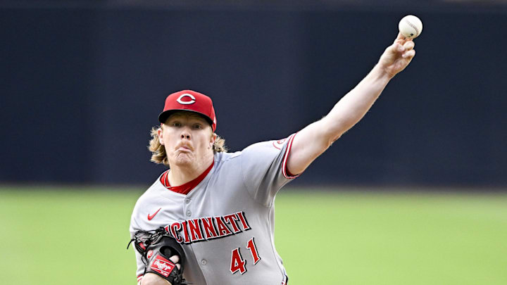 Sep 10, 2025; San Diego, California, USA; Cincinnati Reds starting pitcher Andrew Abbott (41) delivers during the first inning against the San Diego Padres at Petco Park. Mandatory Credit: Denis Poroy-Imagn Images Sep 10, 2025; San Diego, California, USA; Cincinnati Reds starting pitcher Andrew Abbott (41) delivers during the first inning against the San Diego Padres at Petco Park. Mandatory Credit: Denis Poroy-Imagn Images
