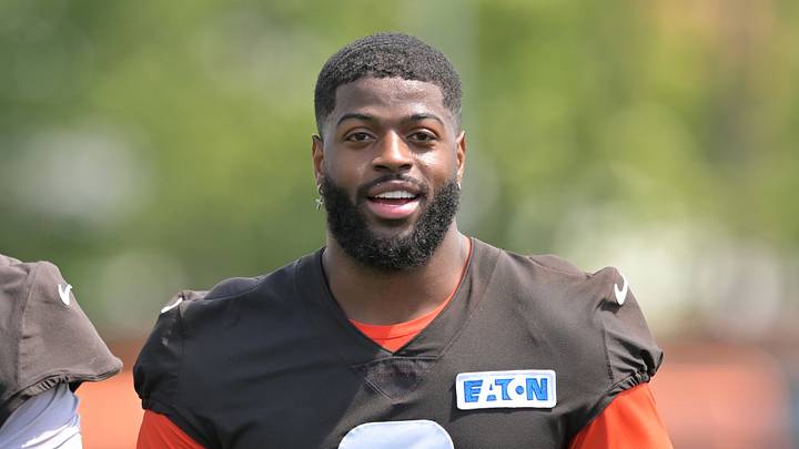 Jul 29, 2026; Berea, OH, USA; Cleveland Browns defensive end Jared Verse (8) at CrossCountry Mortgage Campus. Mandatory Credit: Ken Blaze-Imagn Images Jul 29, 2026; Berea, OH, USA; Cleveland Browns defensive end Jared Verse (8) at CrossCountry Mortgage Campus. Mandatory Credit: Ken Blaze-Imagn Images