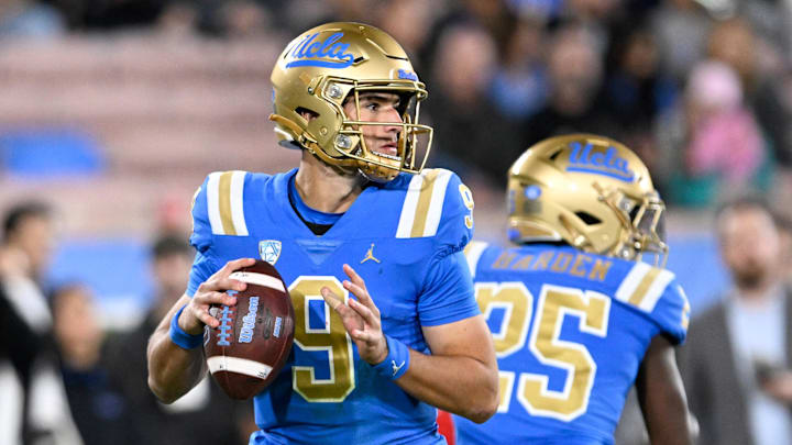 Nov 11, 2023; Pasadena, California, USA;  UCLA Bruins quarterback Collin Schlee (9) looks to pass