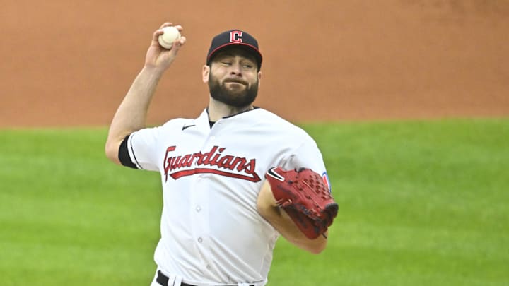 Cleveland Guardians starting pitcher Lucas Giolito (27) delivers a pitch in the first inning against the Cincinnati Reds at Progressive Field in 2023. Cleveland Guardians starting pitcher Lucas Giolito (27) delivers a pitch in the first inning against the Cincinnati Reds at Progressive Field in 2023.