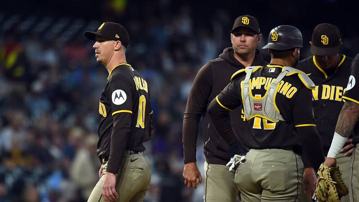 San Diego Padres pitcher Walker Buehler (10) is taken out of the game during the third inning against the Colorado Rockies at Coors Field on April 22, 2026. San Diego Padres pitcher Walker Buehler (10) is taken out of the game during the third inning against the Colorado Rockies at Coors Field on April 22, 2026.