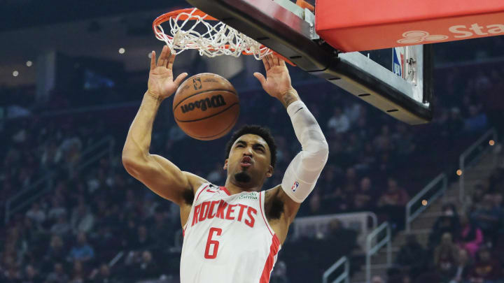 Mar 26, 2023; Cleveland, Ohio, USA; Houston Rockets forward KJ Martin (6) dunks during the first half against the Cleveland Cavaliers at Rocket Mortgage FieldHouse. Mandatory Credit: Ken Blaze-USA TODAY Sports