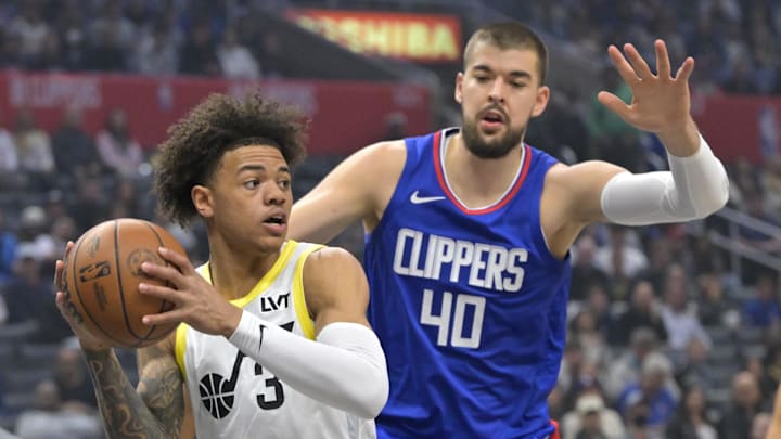 Apr 5, 2024; Los Angeles, California, USA; Los Angeles Clippers center Ivica Zubac (40) defends a