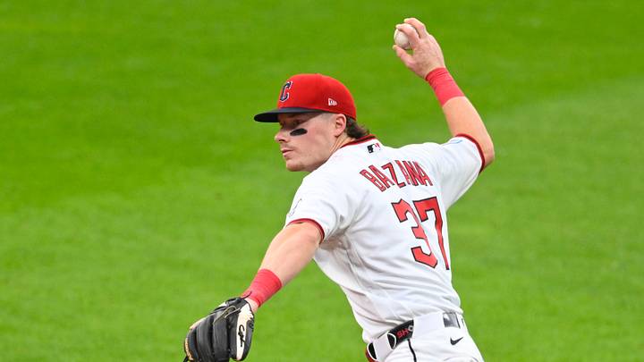 Jun 27, 2026; Cleveland, Ohio, USA; Cleveland Guardians second baseman Travis Bazzana (37) throws to first base in the third inning against the Seattle Mariners at Progressive Field. Mandatory Credit: David Richard-Imagn Images Jun 27, 2026; Cleveland, Ohio, USA; Cleveland Guardians second baseman Travis Bazzana (37) throws to first base in the third inning against the Seattle Mariners at Progressive Field. Mandatory Credit: David Richard-Imagn Images