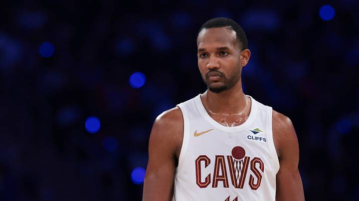 May 21, 2026; New York, New York, USA; Cleveland Cavaliers center Evan Mobley (4) reacts during the second quarter of game two of the eastern conference finals of the 2026 NBA playoffs against the New York Knicks at Madison Square Garden. Mandatory Credit: Vincent Carchietta-Imagn Images
