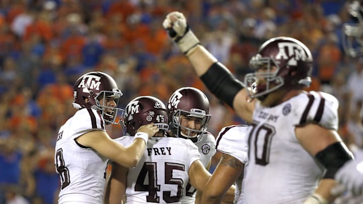 Oct 14, 2017; Gainesville, FL, USA; Texas A&M Aggies place kicker Daniel LaCamera (36)