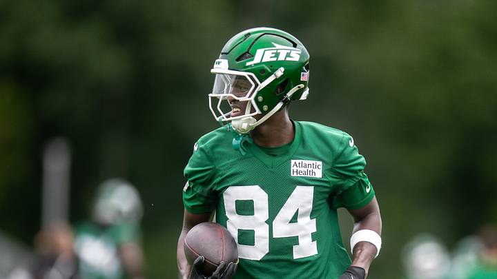 Jul 30, 2026; Florham Park, NJ, USA; New York Jets wide receiver Malik McClain (84) participates in a drill during training camp at Atlantic Health Jets Training Center. Mandatory Credit: John Jones-Imagn Images Jul 30, 2026; Florham Park, NJ, USA; New York Jets wide receiver Malik McClain (84) participates in a drill during training camp at Atlantic Health Jets Training Center. Mandatory Credit: John Jones-Imagn Images
